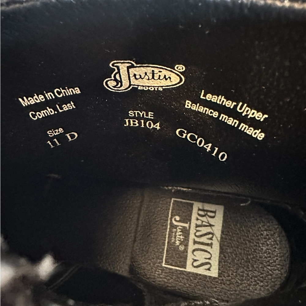 Justin Basic Boots Black Leather Ankle Boots JB104 11D - Picture 11 of 13